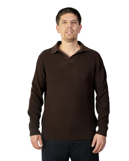 Cacao Knitted LS Skipper Polo