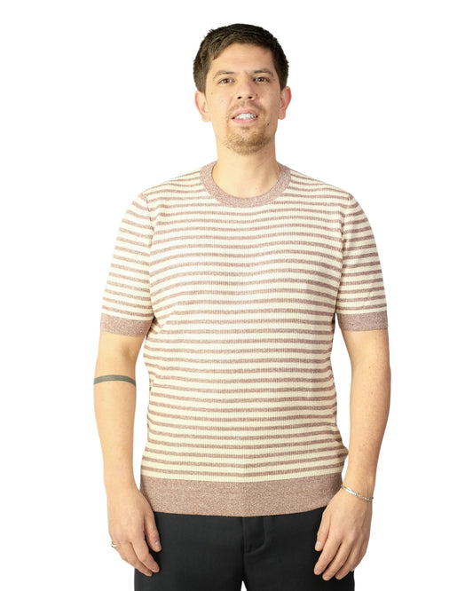 Vintage Mauve Ecru Striped Knitted Cotton Linnen T-shirt