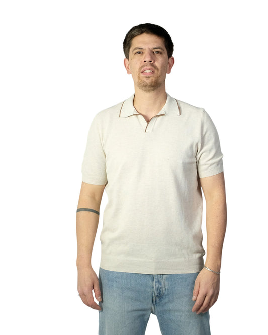 Cream Honeycomb Knitted Cotton Skipper Polo