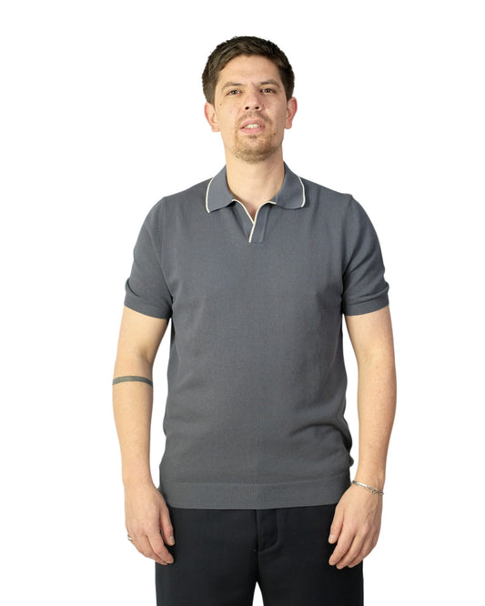 Graphite Grey Honeycomb Knitted Cotton Skipper Polo