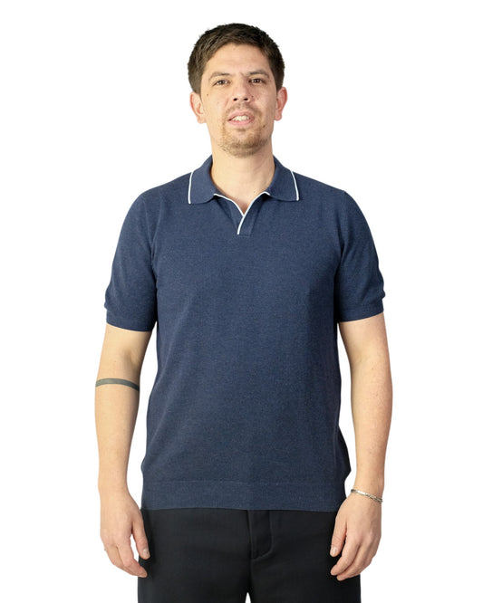 Eclipse Blue Honeycomb Knitted Cotton Skipper Polo