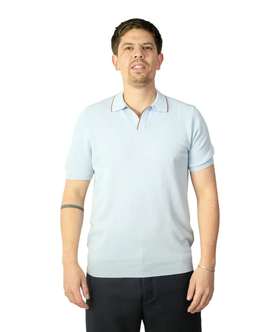 Powder Sky Honeycomb Knitted Cotton Skipper Polo
