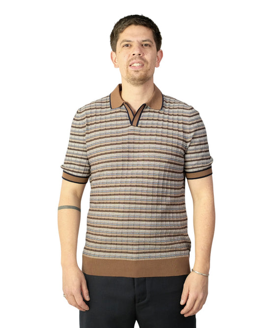 Steel Coast Blue Striped Knitted Cotton Skipper Polo
