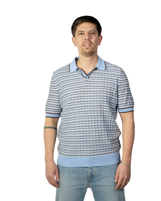 Ice Blue Striped Knitted Cotton Skipper