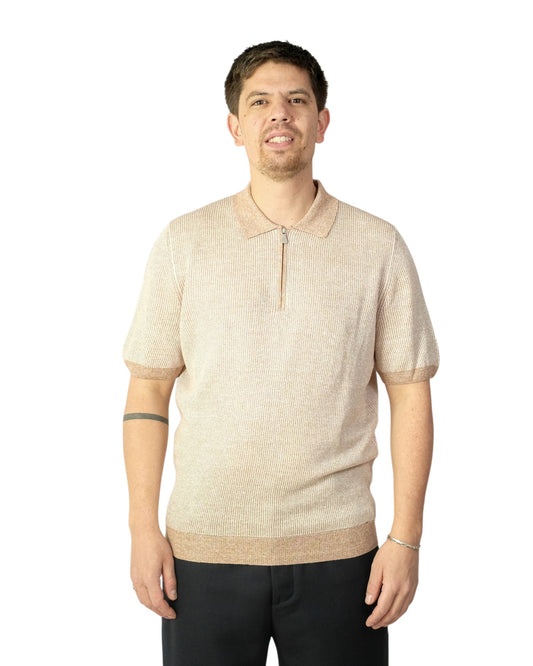 Marsala Rosewood Striped Knitted Zip Polo