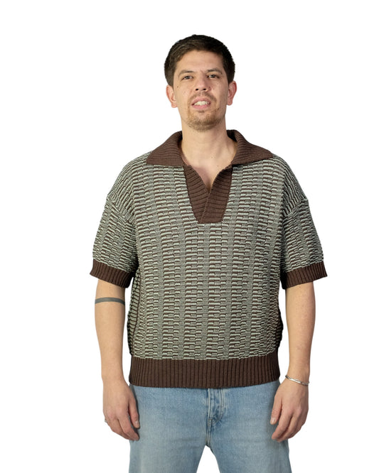 Nero Bicolore Heavyweight Knitted Cotton Skipper Polo