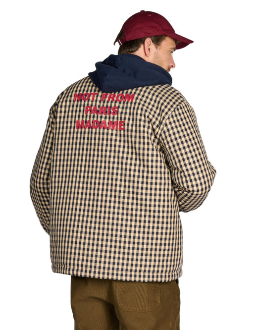 Drôle de Monsieur Check Overshirt With Slogan Beige