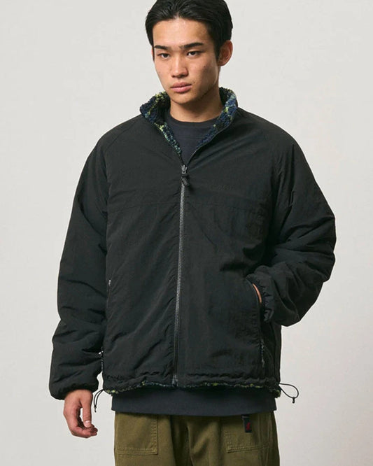 REVERSIBLE SHERPA PLAID JACKET BLACK