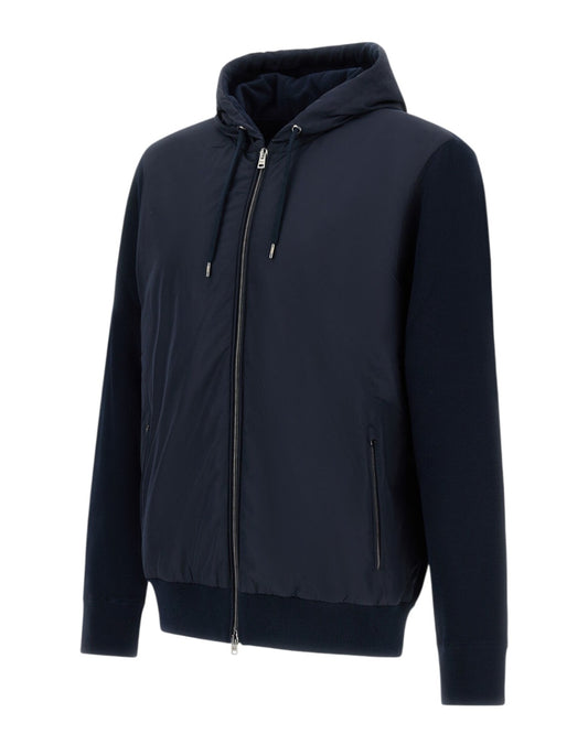 Herno Pique Knit and Nylon Jacket Navy Blue