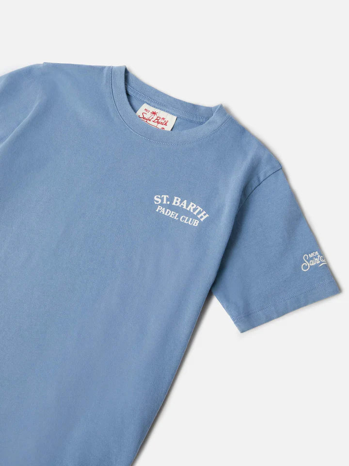 detail van MC2 Saint Barth Portland Padel Club heren T-shirt in dusty blue bij Checkpoint Mol