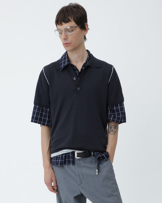 Black Comb Jonas Two Layer Knit Polo