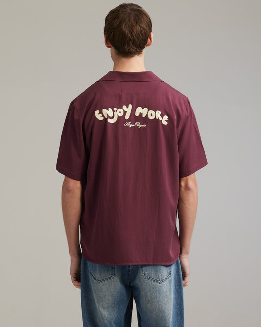 Enjoy More Bowling Shirt Tencel Bordeaux Red