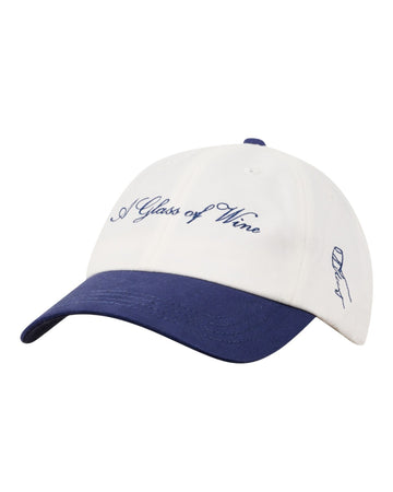A Glass of Wine shield cap Ecru Navy Blue