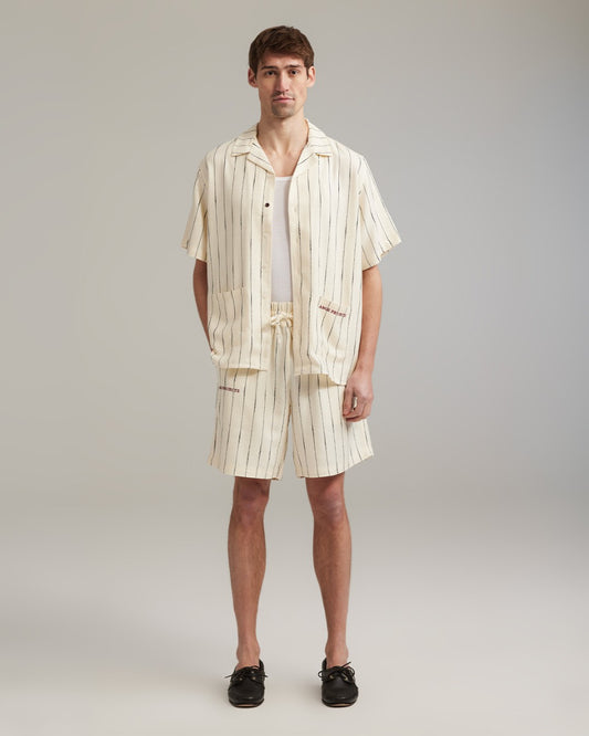 Striped bowling Shirt Linen Ecru