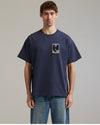 Night beach patch T-shirt Navy blue