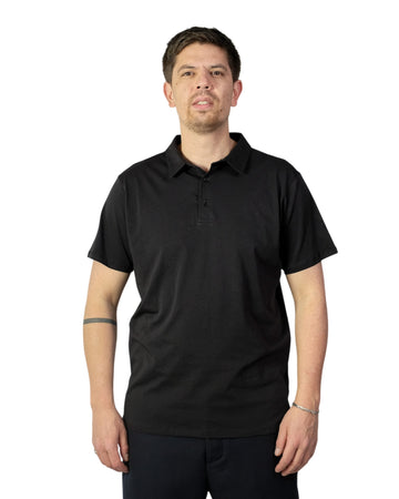 Black Diego Pima Cotton Button Down Polo