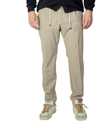 Beige Mitte Stretch Wool Canvas Single Pleat Tapered Fit Trousers