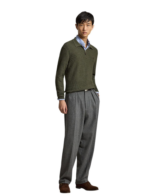 Merino Wool Half Zip Pullover Cargo Olive Heather