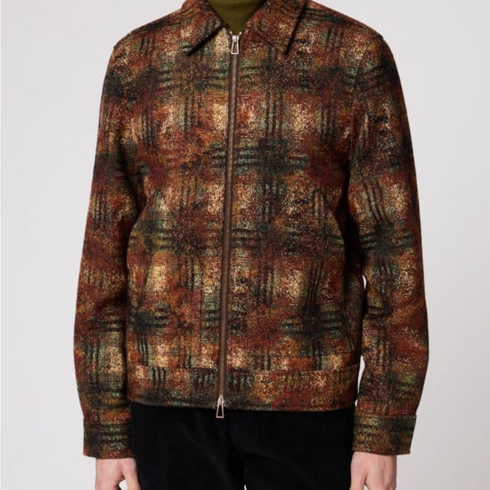 Paul Smith Rust Textured Check Zip Overshirt vooraanzicht