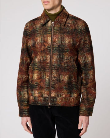 Paul Smith Rust Textured Check Zip Overshirt vooraanzicht