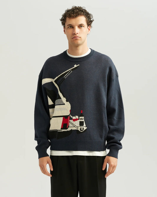 ANGE PROJECTS Navy Winedrive Cotton Knit Relaxed Fit Pullover – productbeeld 2