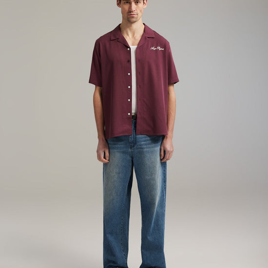 Ange Projects Enjoy More Bowling Shirt Tencel Bordeaux Red productbeeld 3