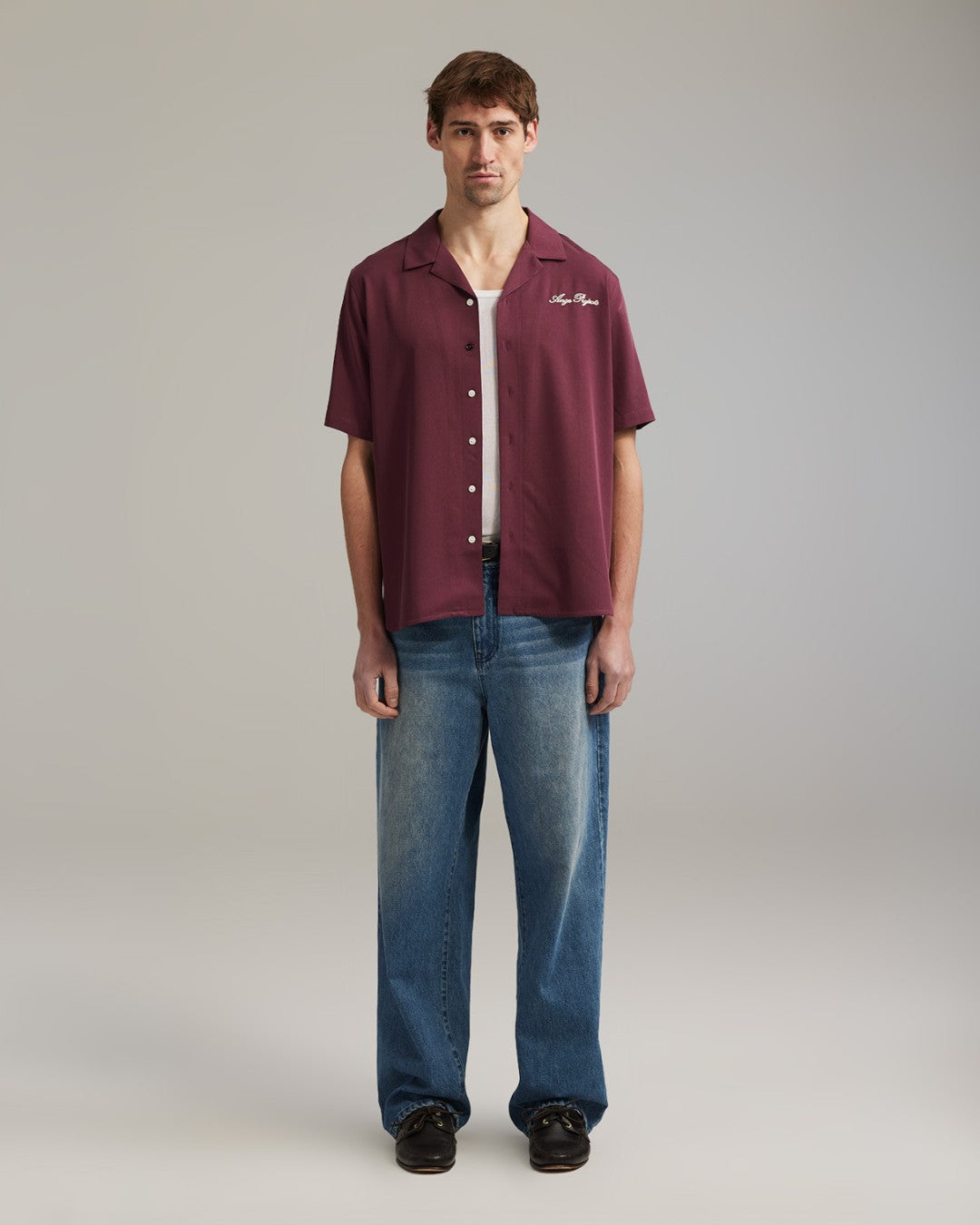 Ange Projects Enjoy More Bowling Shirt Tencel Bordeaux Red productbeeld 3