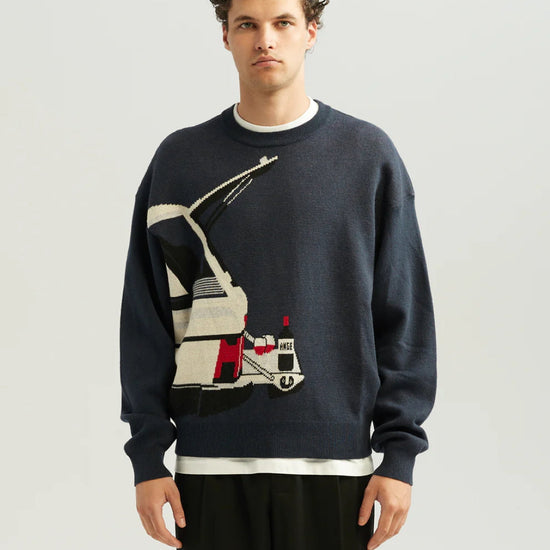 Ange Projects Winedrive Cotton Knit Pullover Navy productbeeld 2