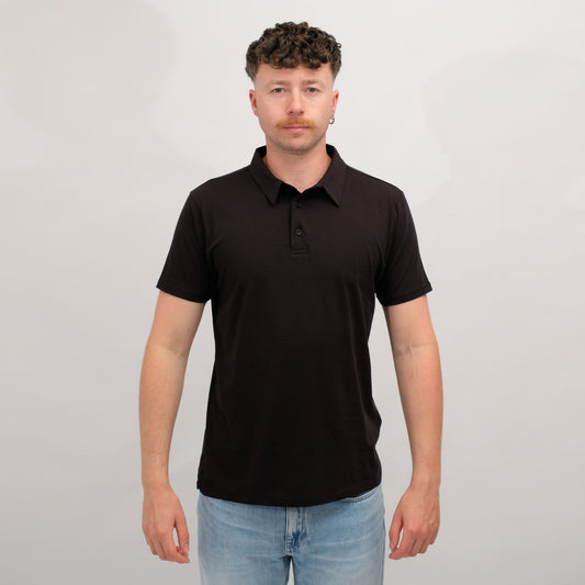 Anonym Diego Jersey Pima Cotton Relaxed Fit Button Down Polo Noir – vooraanzicht