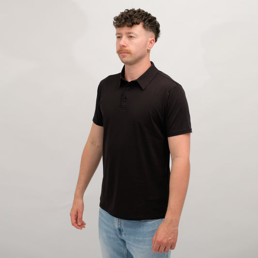 Anonym Diego Jersey Pima Cotton Relaxed Fit Button Down Polo Noir – productbeeld 2