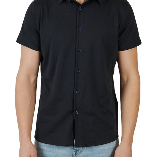Anonym Oscar Pima Cotton Button-Through Polo Navy – vooraanzicht