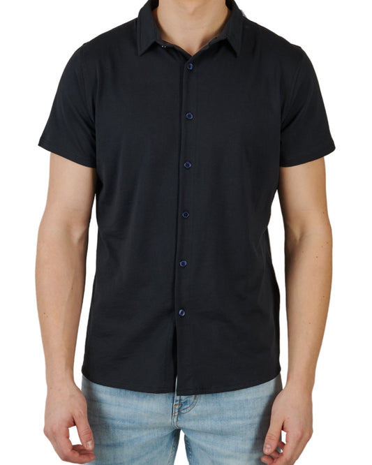 Anonym Oscar Pima Cotton Button-Through Polo Navy – vooraanzicht