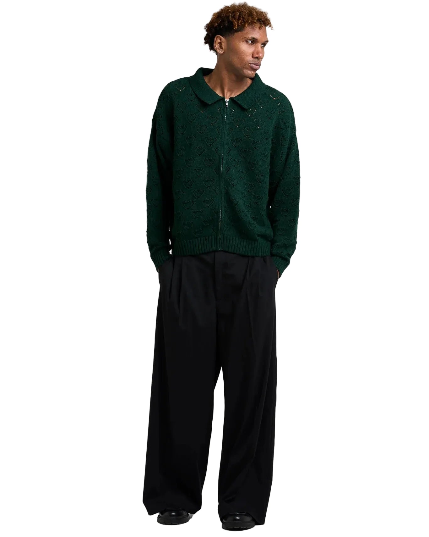 Voorkant Arbor Antwerp Heart Zip Knit Green met hartmotief