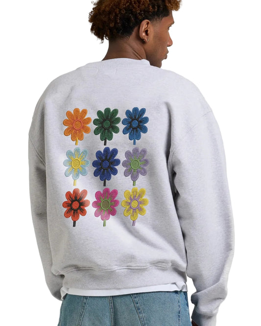 Arbor Antwerp grijze melange sweater met negen geborduurde bloemen