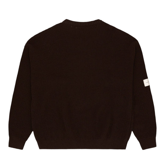 Packshot achterkant Arbor Antwerp bruine wollen knit met boxy oversized fit