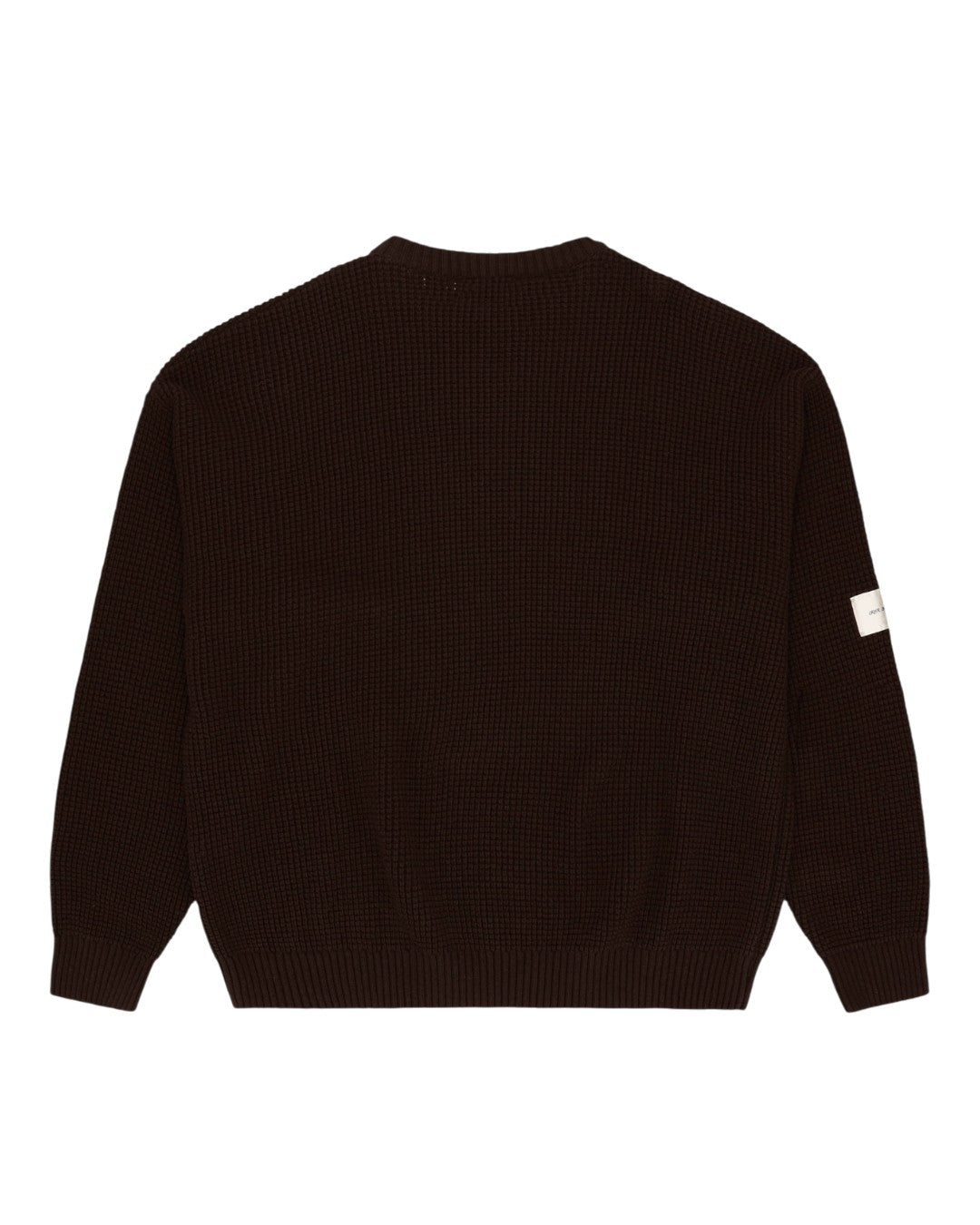 Packshot achterkant Arbor Antwerp bruine wollen knit met boxy oversized fit