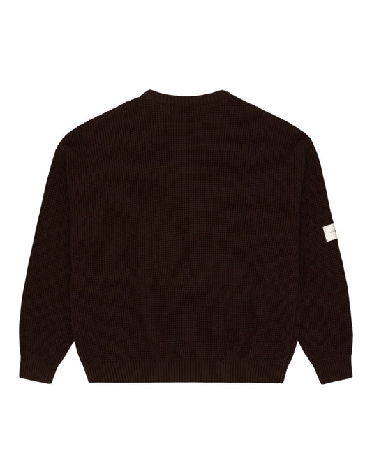 Packshot achterkant Arbor Antwerp bruine wollen knit met boxy oversized fit
