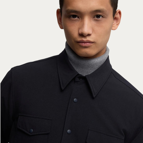 Flannel techno wool van Aspesi CE27 Navy overshirt