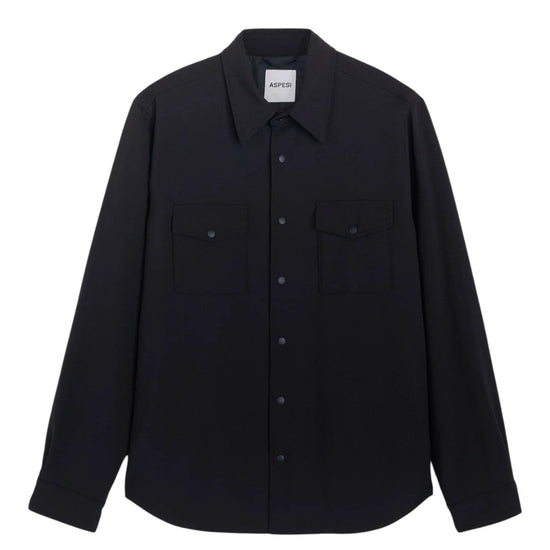 Aspesi CE27 Thermore Techno Wool Overshirt Navy voorzijde