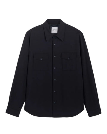 Aspesi CE27 Thermore Techno Wool Overshirt Navy voorzijde