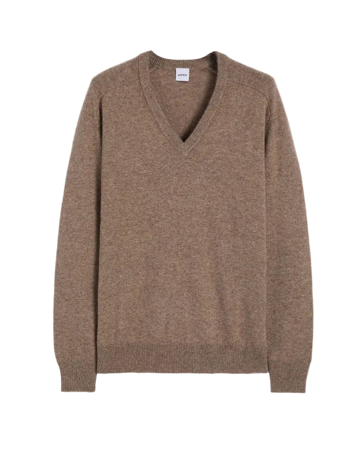 Aspesi M114 Wool Yak Cashmere V-Neck Dove Grey voorzijde