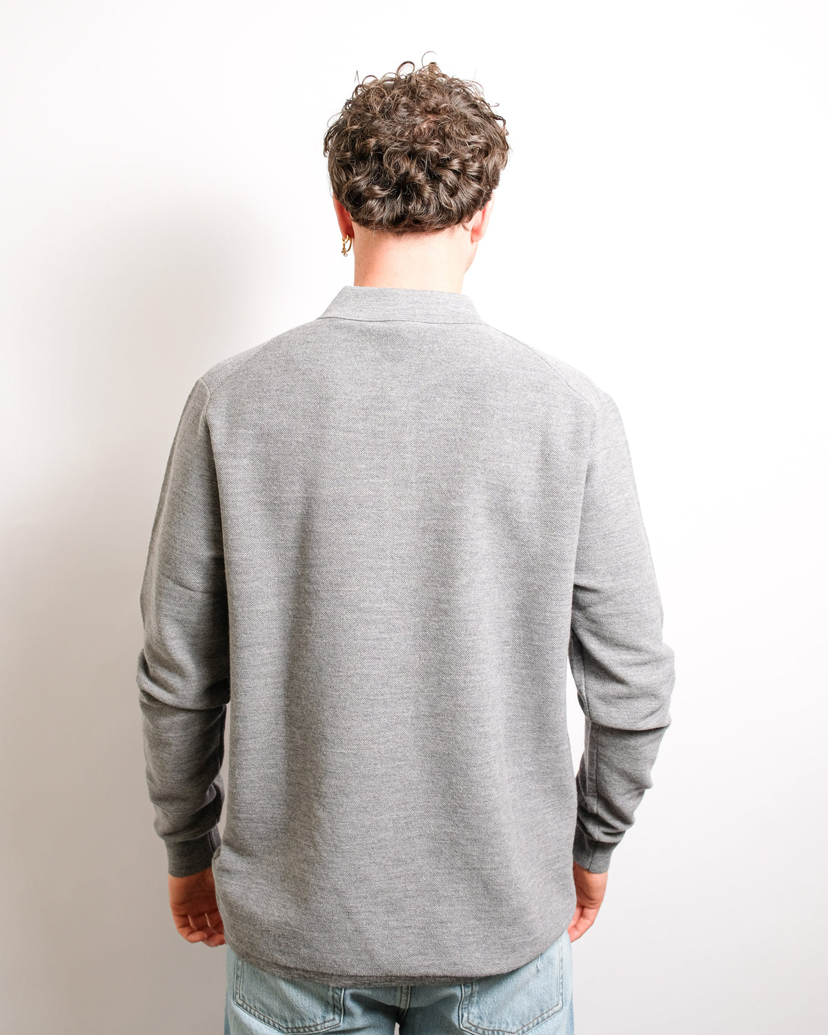 Achterzijde Aspesi M126 Soft Wool Piquet Long Sleeve Polo Grey