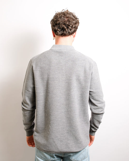 Achterzijde Aspesi M126 Soft Wool Piquet Long Sleeve Polo Grey