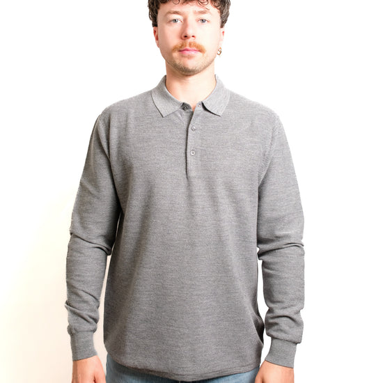 Detail Aspesi M126 Soft Wool Piquet Long Sleeve Polo Grey