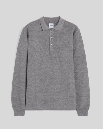 Aspesi M126 Soft Wool Piquet Long Sleeve Polo Grey voorzijde