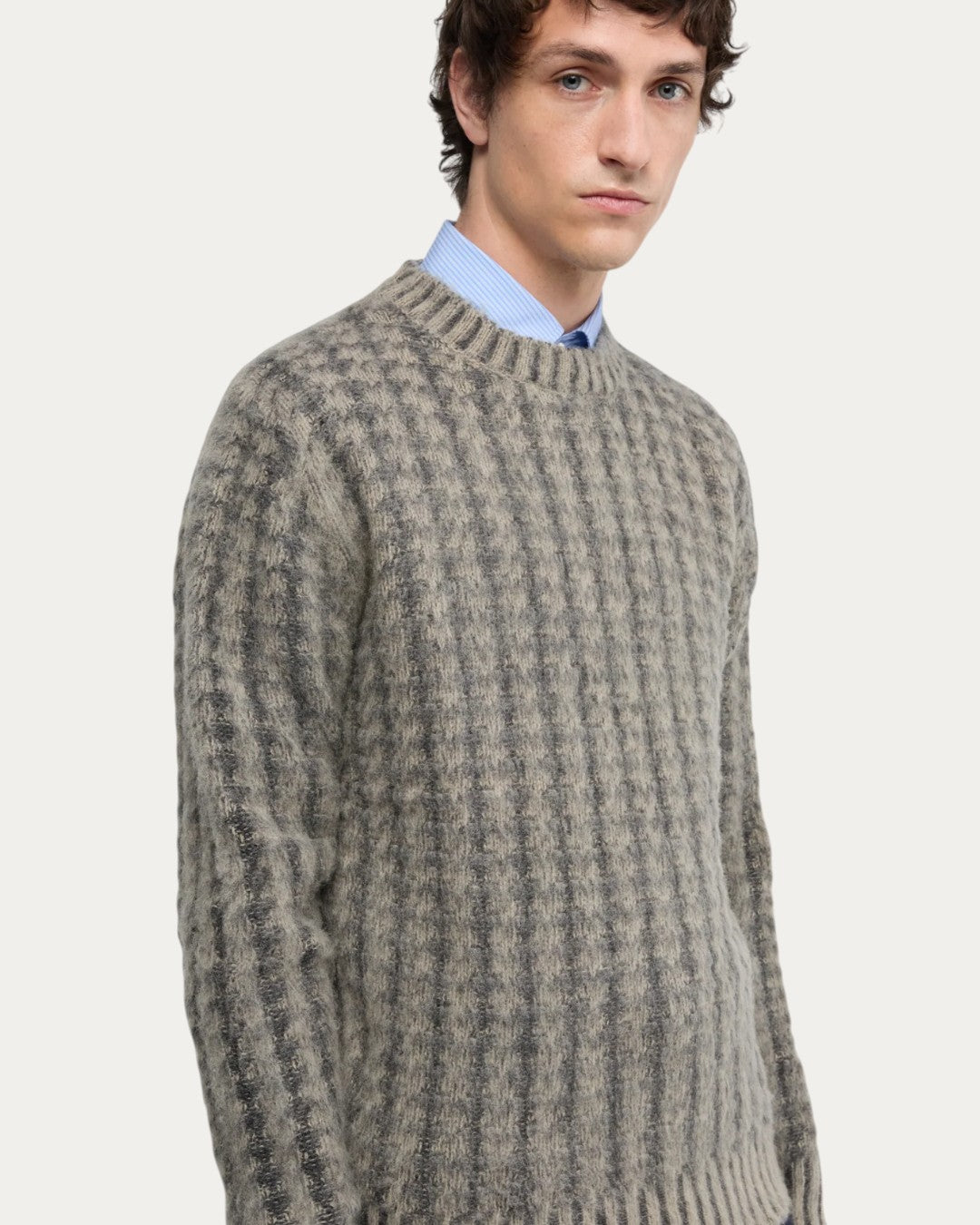 Voorkant Aspesi M183 Shetland Wool Roundneck Grey Green Melange
