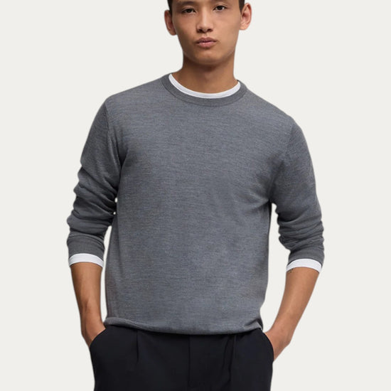 Aspesi M195 fijngebreide wollen roundneck Grigio voorzijde