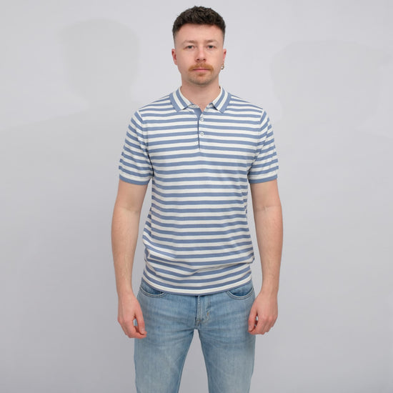 ASPESI Mod M433 Cotton Linen Silk Blend Polo Riga Denim – vooraanzicht