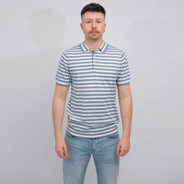 ASPESI Mod M433 Cotton Linen Silk Blend Polo Riga Denim – vooraanzicht