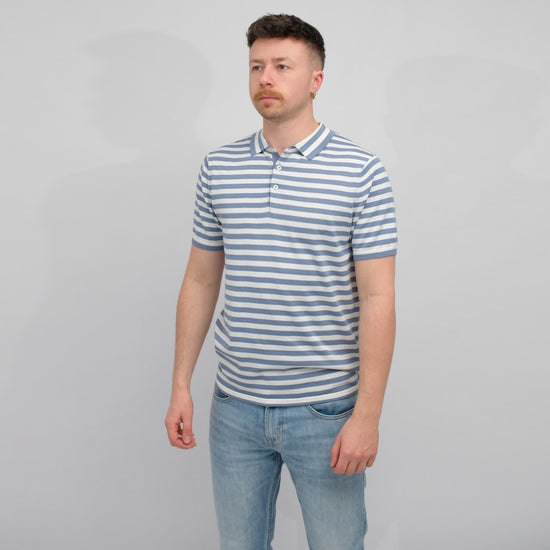 ASPESI Mod M433 Cotton Linen Silk Blend Polo Riga Denim – productbeeld 2